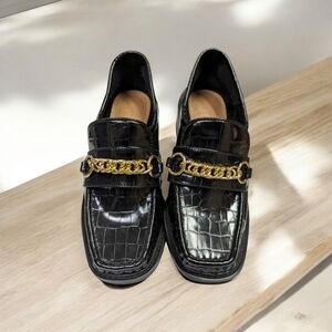 ASOS Design Mimi Square Toe Faux Black Leather Crocodile Loafers Size 5